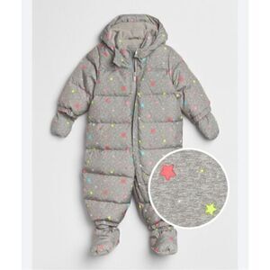 Baby Gap Unisex 0-6MO One Piece Footie Fleece Lined Grey Star Outfit